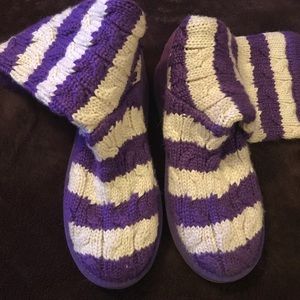 UGG Striped Cable Boot Size 7 HTF Purple/Cream